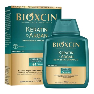 شامپو مو ترمیم‌کننده و ضدریزش کراتین و آرگان بیوکسین مدل KERATIN & ARGAN REPAIRING SHAMPOO