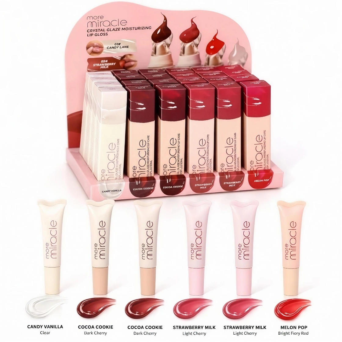 لیپ گلاس شیشه‌ای آبرسان و مغذی مور میراکل مدل crystal glaze moisturizing lip care