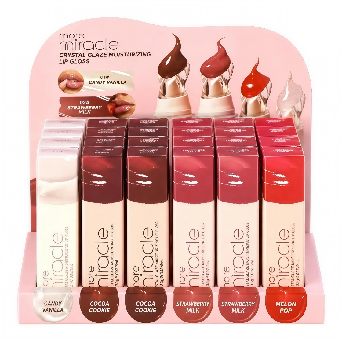 لیپ گلاس شیشه‌ای آبرسان و مغذی مور میراکل مدل crystal glaze moisturizing lip care